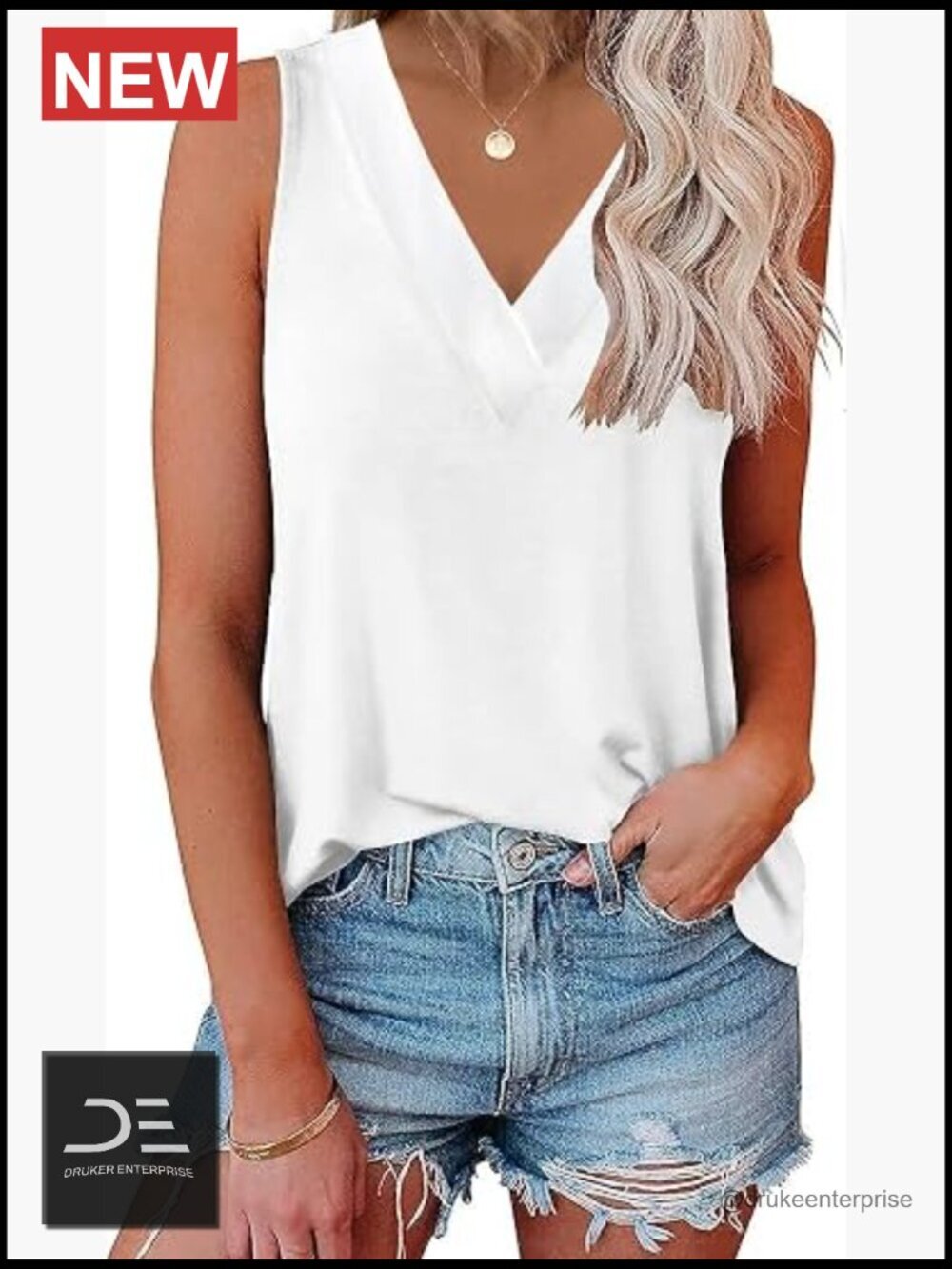 V-Neck Sleeveless Tank Top Loose Fit Soft Stretchy Rayon Blend Casual Tunic